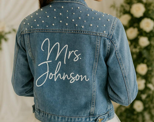 Embroidered Jacket, Customized Bride Mrs Jean Jacket