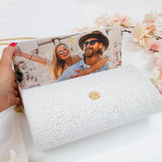 Custom Photo Beaded Clutch Bag, Personalized Photo Bachelorette Party Clutch Purses, Wedding Cutch Bag, Bridal Clutch, Bridal Clutches - FOG