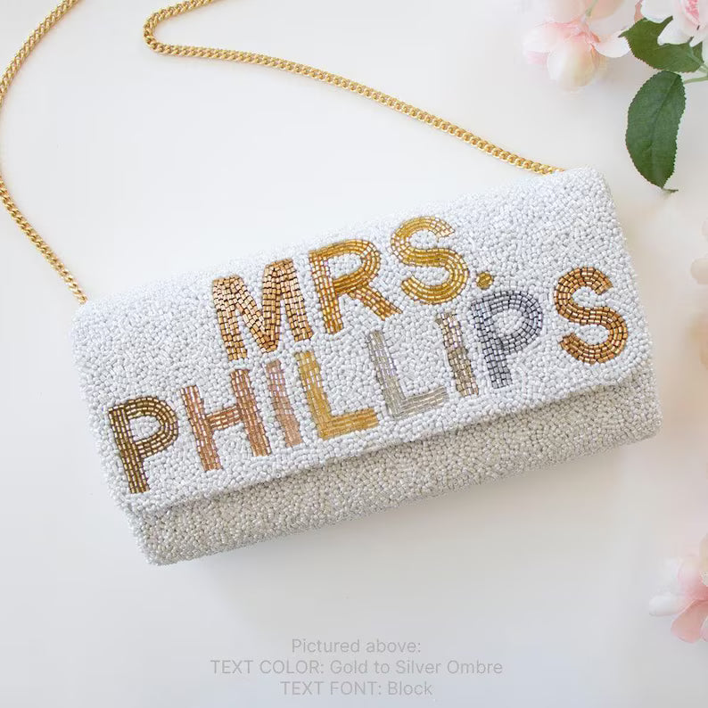 Bride Gift, Personalized Clutch Bag for Bride, Wedding Clutch Bag, Personalized Clutch Purse, Bridal Bag, Customized Bridal Clutch Bag - FOG