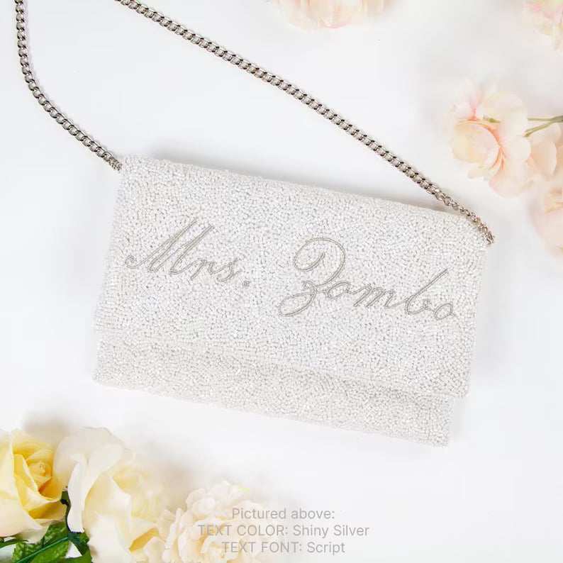 Personalized Mrs Clutch Purse, Custom Beaded Mrs Clutch Bag, Custom Bridal Clutch Bag, Customized Clutch Bag for Weddings, Clutch Bag - LHFC