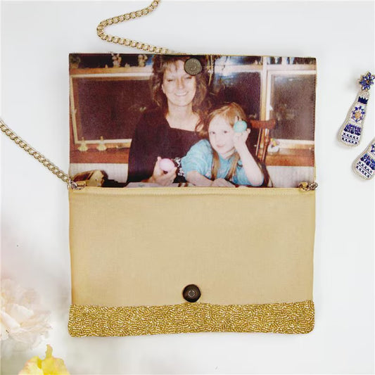 Mother of the Bride Customized Clutch Bag, Personalized Photo Clutch Bag, Mother of the Bride Wedding Bags, Custom Wedding Purse Gift (HHFC)