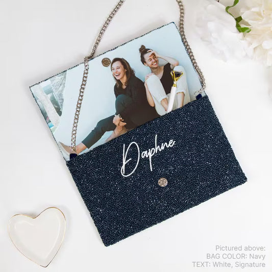 Custom Mrs Last Name Clutch, Personalized Purse, Bridal Party Clutch Bag, Beaded Bachelorette Bag, Custom Bride Clutch, Wedding Purse - LHFC